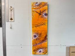 Orange & Purple Abstract Resin Wall Clock, Modern Unusual Home Decor, Luxury Clocks, Long Narrow
