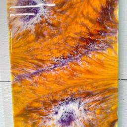 Orange & Purple Abstract Resin Wall Clock, Modern Unusual Home Decor, Luxury Clocks, Long Narrow - thumbnail 2