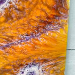 Orange & Purple Abstract Resin Wall Clock, Modern Unusual Home Decor, Luxury Clocks, Long Narrow - thumbnail 4