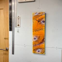 Orange & Purple Abstract Resin Wall Clock, Modern Unusual Home Decor, Luxury Clocks, Long Narrow - thumbnail 3