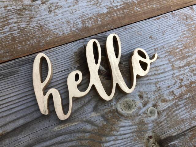 Hello Sign Hi Wooden, Gold, Sign For Wall, Shelf Decor, Standing Wood Sign, Entrance Cafe Farmhouse Wooden - image 1