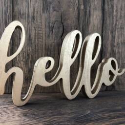 Hello Sign Hi Wooden, Gold, Sign For Wall, Shelf Decor, Standing Wood Sign, Entrance Cafe Farmhouse Wooden - thumbnail 2