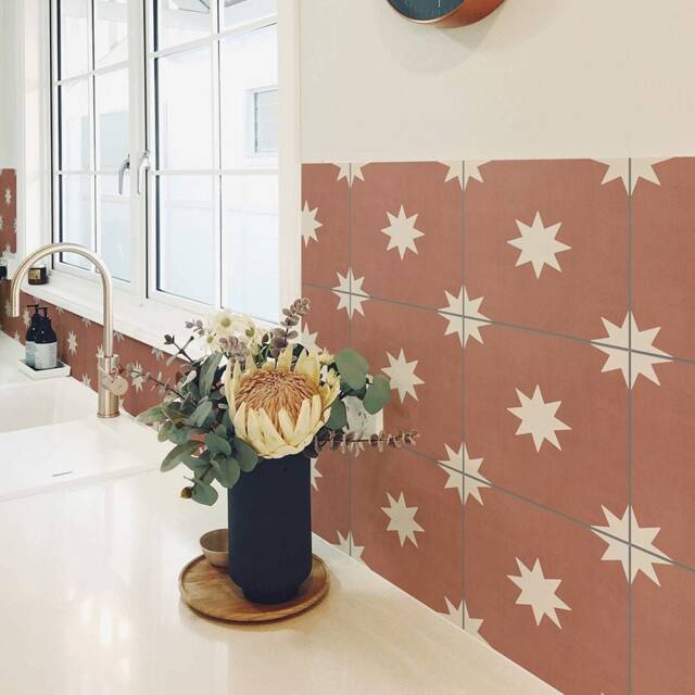 Red Earth Stars Tile Stickers, Suitable For Wall & Floor, Peel & Stick, Sticker, Decal, Pack Of 10, Skustere - image 1