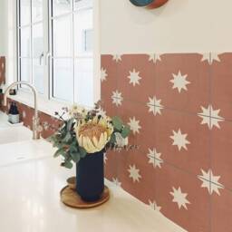 Red Earth Stars Tile Stickers, Suitable For Wall & Floor, Peel & Stick, Sticker, Decal, Pack Of 10, Skustere - thumbnail 1