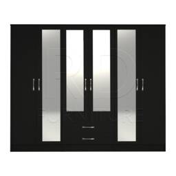 Black Wardrobe, Large Wardrobe Ready Assembled Classic 6 Door 4 Mirror - thumbnail 1