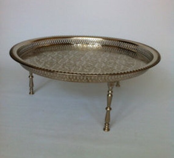 xl Large Authentic Moroccan Elegant Handcrafted Alpaca Silver Serving Tray/Table With Screw-On Legs From Fez - image 1