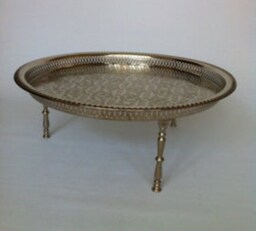 xl Large Authentic Moroccan Elegant Handcrafted Alpaca Silver Serving Tray/Table With Screw-On Legs From Fez - thumbnail 1