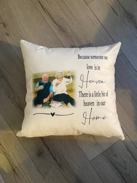 Personalised Memorial Keepsake Cushion Of A Loved One , Someone in Heaven , Cuddle Gift , in Loving Memory - image 1