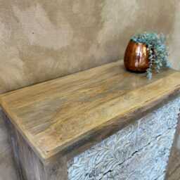 Hand-Carved Mango Wood Chest Of Drawers - Whitewashed Floral Design - thumbnail 3