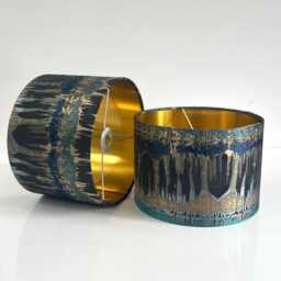 New Luxury Exclusive Range Inca Teal Fabric Drum Abstract Design Lamp Shade Pendant Light Blue With Metallic Lining - thumbnail 2