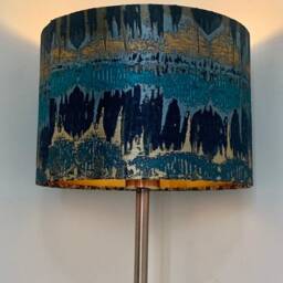 New Luxury Exclusive Range Inca Teal Fabric Drum Abstract Design Lamp Shade Pendant Light Blue With Metallic Lining - thumbnail 3