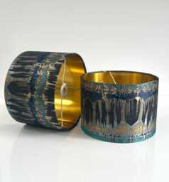 New Luxury Exclusive Range Inca Teal Fabric Drum Abstract Design Lamp Shade Pendant Light Blue With Metallic Lining - thumbnail 1