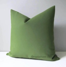 Palm Sunbrella?? Outdoor Pillow Cover in Olive Green For Modern Patio & Garden Seating, Throw Cushions By Mazizmuse - thumbnail 1