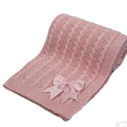 Personalised Baby Blanket, Embroidered, Cable Knit With Bow , Personalized Baby Gift, Dusky Pink - thumbnail 2