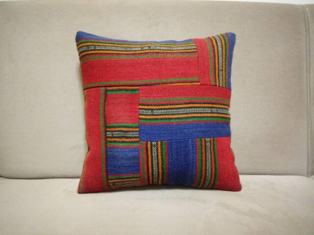 Patchwork Kilim Pillow 16 X16 Inches Wonderful Kilim Patchwork Pillowturkish Cushion Wool Pillow Handmade Pillo - image 1