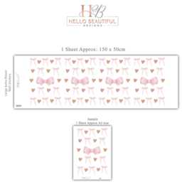 Pink Bow & Heart Wall Stickers, Coquette Nursery Decor, Baby Girl Decals, Soft Peel Stick Decals - thumbnail 3