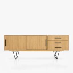 Veneer Oak Long Tv Cabinet With Sliding Door Sideboard in Modern Mid-Century Style For Living Room Or Bedroom Livlo D-S03