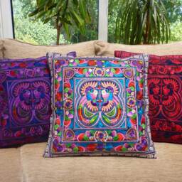 Embroidered Cushion Cover, Boho Cushion, Bohemian Decor, Thai Hmong Colourful - thumbnail 2