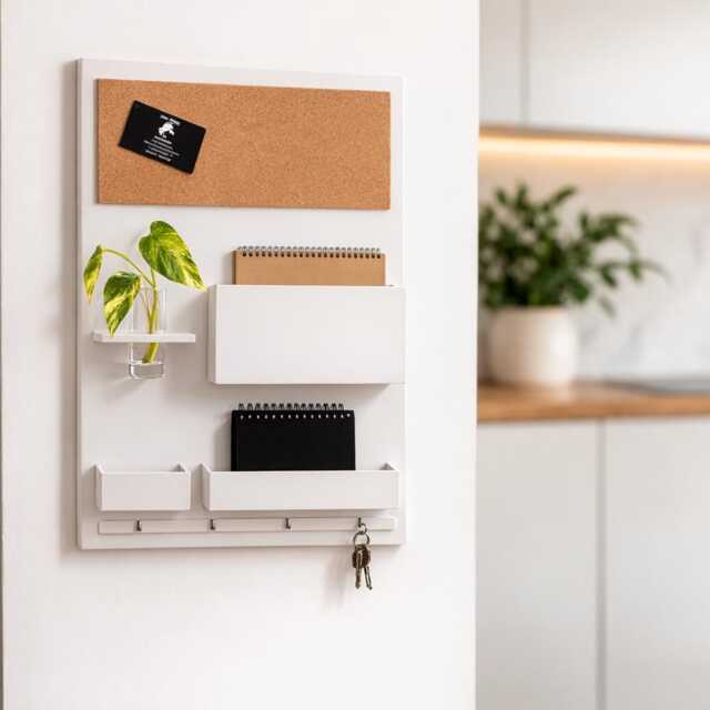 Entryway Organizer, 45 X 63 cm, Wooden, White, Home Office, Pin Board - image 1