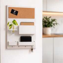 Entryway Organizer, 45 X 63 cm, Wooden, White, Home Office, Pin Board