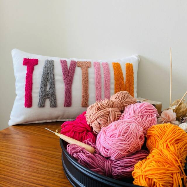 Personalized Punch Needle Name Pillow, Custom Nursery Decor - image 1