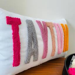 Personalized Punch Needle Name Pillow, Custom Nursery Decor - thumbnail 3
