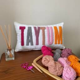 Personalized Punch Needle Name Pillow, Custom Nursery Decor - thumbnail 2