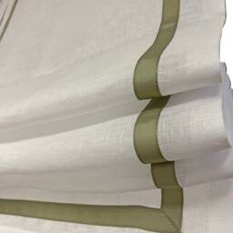 Linen Relaxed Roman Shade With Pine Border, Custom Window Treatment - thumbnail 2