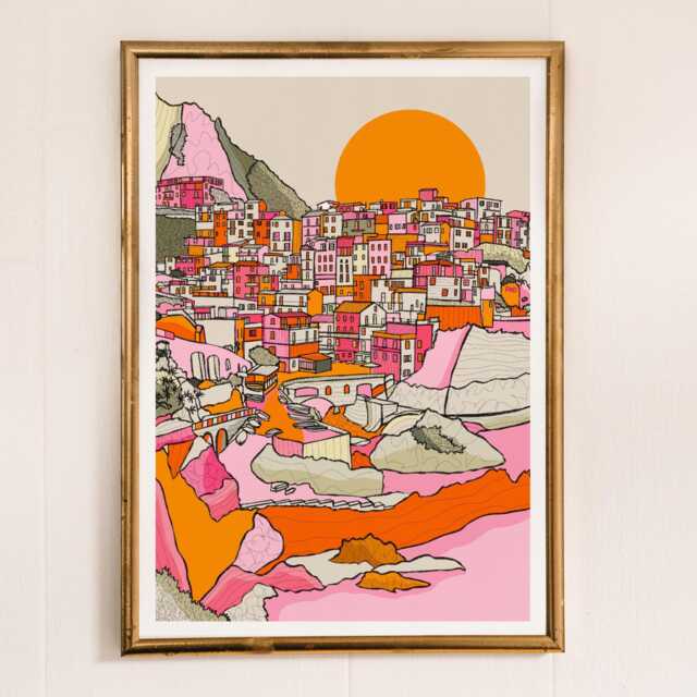 Manarola Italy Art Print Colourful Travel Illustration - image 1