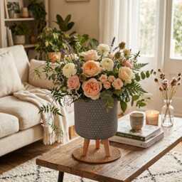Slate Grey Honeycomb Concrete Planter With Wood Legs Modern Indoor Tripod Pot For Real Or Faux Plants Nordic Style Stone Cylinder - thumbnail 2