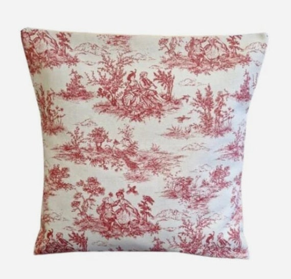 Red Toile De Jouy Cushion Cover, Vintage French Style Throw Pillow - image 1