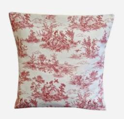 Red Toile De Jouy Cushion Cover, Vintage French Style Throw Pillow - thumbnail 1