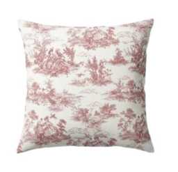 Red Toile De Jouy Cushion Cover, Vintage French Style Throw Pillow - thumbnail 2