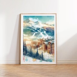 Whistler Ski Print Set - Watercolour Alpine Map Poster - Travel Wall Artwork Skiing Gifts British Columbia Resort Snowboarding Art - thumbnail 2