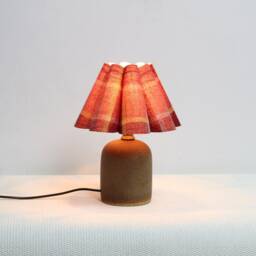 Handmade Red Plaid Fabric Lamp With Brown Ceramic Base For Home Decor-106# - thumbnail 4