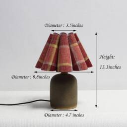 Handmade Red Plaid Fabric Lamp With Brown Ceramic Base For Home Decor-106# - thumbnail 2