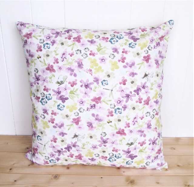 Purple Floral Cushion, Hidcote Pattern On Both Sides, Pastel Flower Pillow, With Zip Fastening - image 1