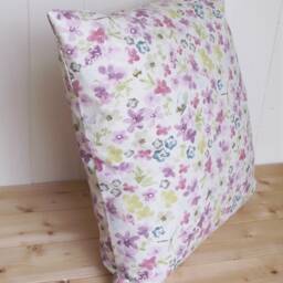 Purple Floral Cushion, Hidcote Pattern On Both Sides, Pastel Flower Pillow, With Zip Fastening - thumbnail 2