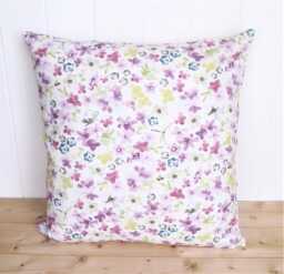 Purple Floral Cushion, Hidcote Pattern On Both Sides, Pastel Flower Pillow, With Zip Fastening - thumbnail 1