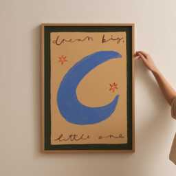 Dream Big Little One Print, Toddler Room Moon Illustration Wall Art, Celestial Nursery Eclectic Nursery, Hand Drawn, Unframed - thumbnail 2
