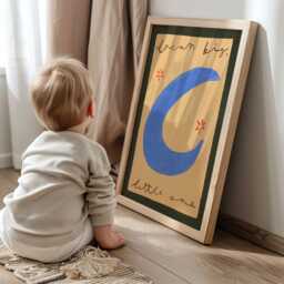 Dream Big Little One Print, Toddler Room Moon Illustration Wall Art, Celestial Nursery Eclectic Nursery, Hand Drawn, Unframed - thumbnail 3