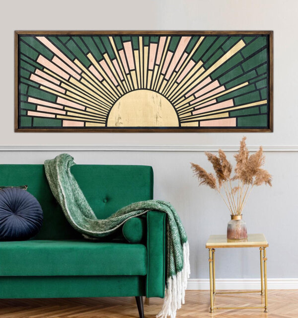 Boho Wood Wall Art, Art Long Sunlight Decor Bedroom Headboard Hanging Frame , Boho Sun Large Wall Art - image 1