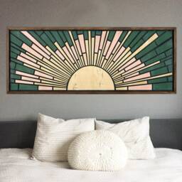 Boho Wood Wall Art, Art Long Sunlight Decor Bedroom Headboard Hanging Frame , Boho Sun Large Wall Art - thumbnail 4