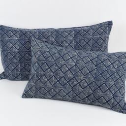 Hmong Indigo Batik Lumbar Pillow Cover, Handspun Cotton Pair - 12x20 - thumbnail 3