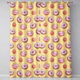 Cute Kawaii Donuts Yellow Background Sweet Dessert Seamless Pattern Readymade Eyelet Ring Top Thermal 100% Blackout Curtains - thumbnail 2