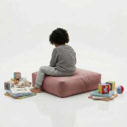 Rose Pink Velvet Bean Bag Floor Cushion Square Ottoman Pouf - 60cm - thumbnail 3