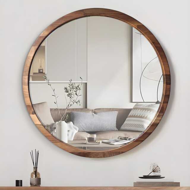 Handcrafted Solid Walnut Round Wall Mirror - Luxury Designer Home Decor Artisan Timber Frame Custom Sizes UK Worldwide Shipping - image 1
