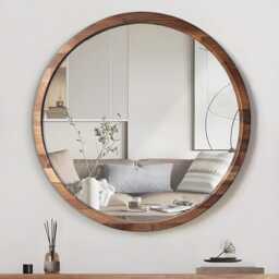 Handcrafted Solid Walnut Round Wall Mirror - Luxury Designer Home Decor Artisan Timber Frame Custom Sizes UK Worldwide Shipping - thumbnail 1