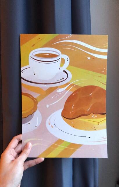Hong Kong Cafe Art Print - Egg Tart & Milk Tea Illustration - image 1
