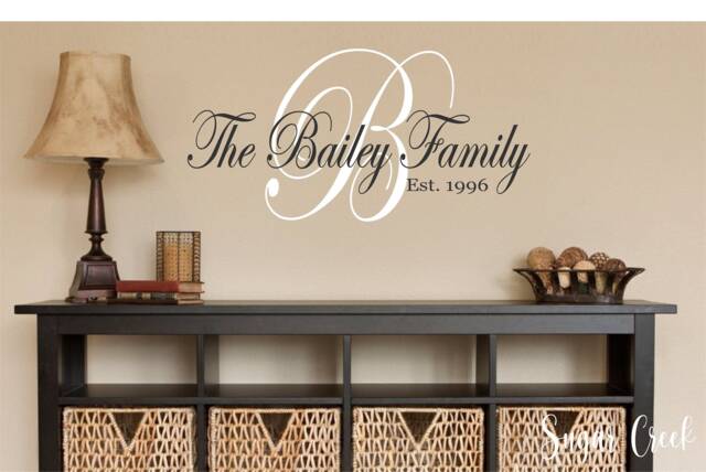 Family Name Monogram Est Date-#3 Vinyl Wall Decal - Custom Name - Entryway-Wall Decor-Fancy Modern Decor-Wall Decor-Wedding - Anniversary - image 1
